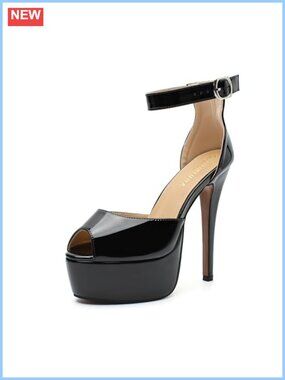 Platform Stiletto Heels Ankle Strap Peep Toe Faux Leather Dress Sandals